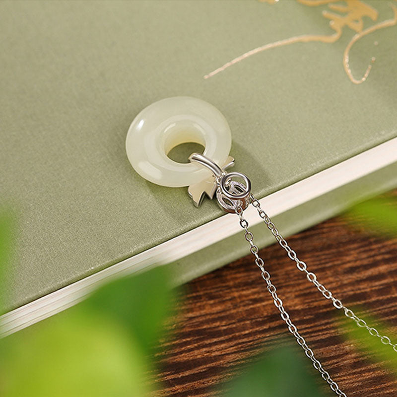 925 Sterling Silver Plated Gold Year of the Dragon Hetian Jade Peace Buckle Copper Coin Abundance Necklace Pendant