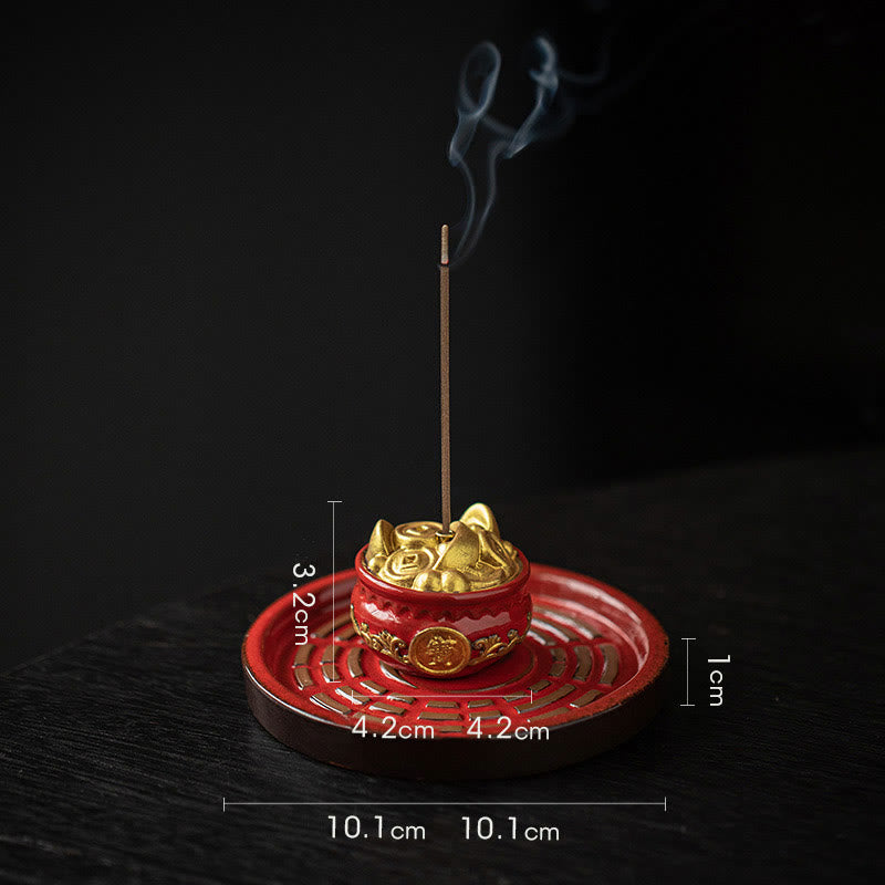 Ceramic Bagua Tray & Symbolic Wealth Vessel Stick Incense Burner