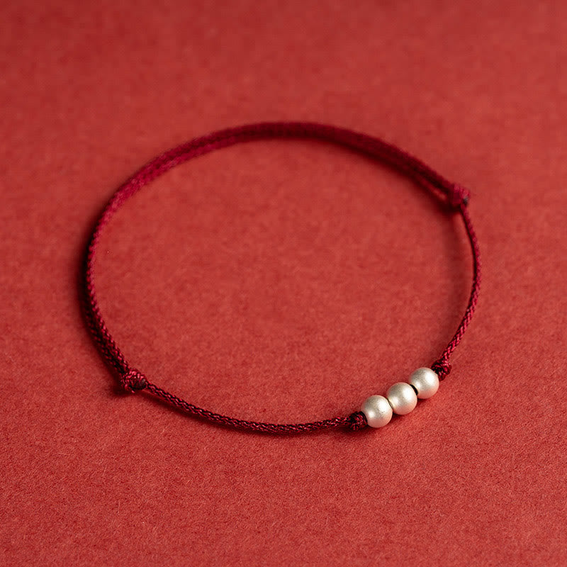 925 Sterling Silver Three Beads Protection String Bracelet Anklet