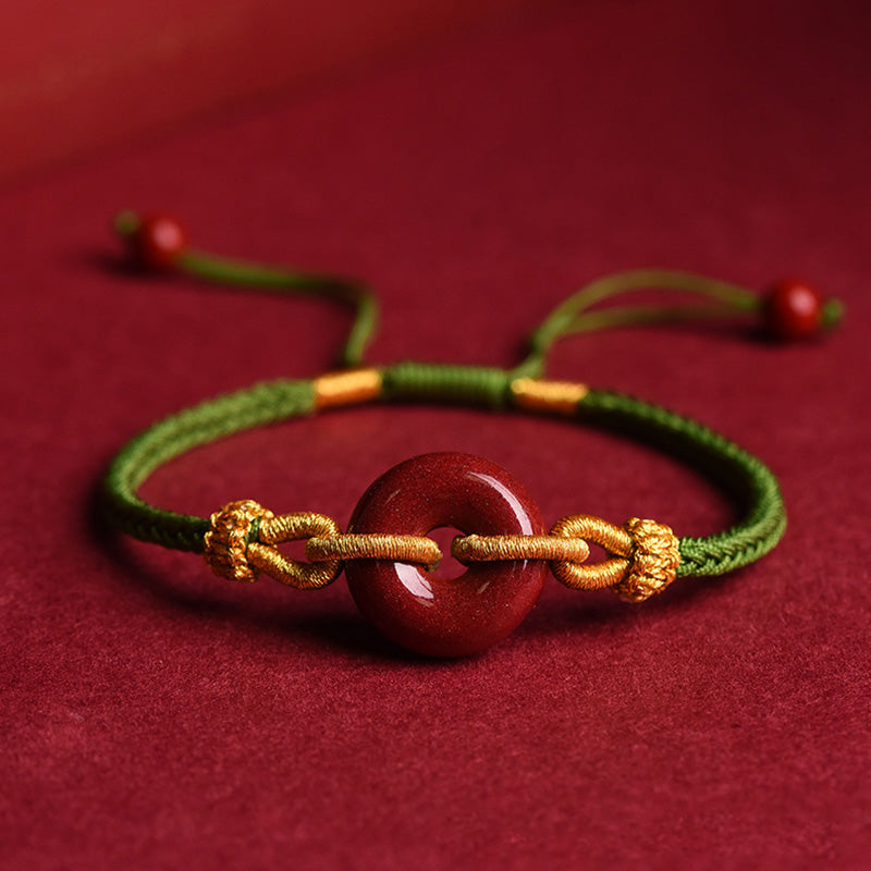 Handmade Cinnabar Ping An Kou Peace Buckle Braided Red String Bracelet