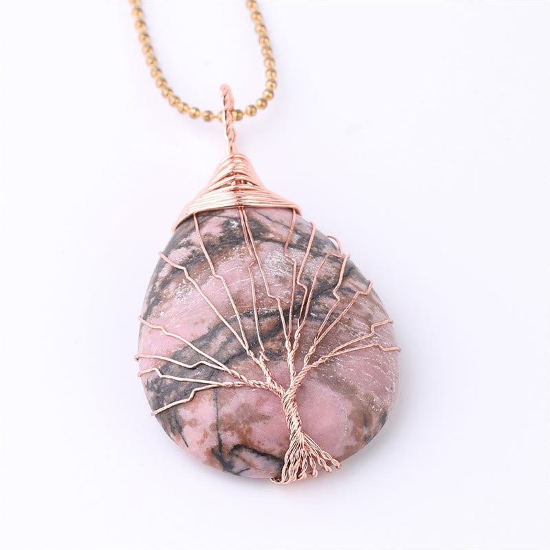 Natural Quartz Crystal Tree Of Life Healing Energy Necklace Pendant