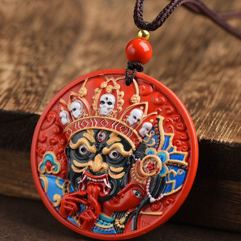 Zakiram Goddess of Wealth Painted Cinnabar Blessing Necklace Pendant