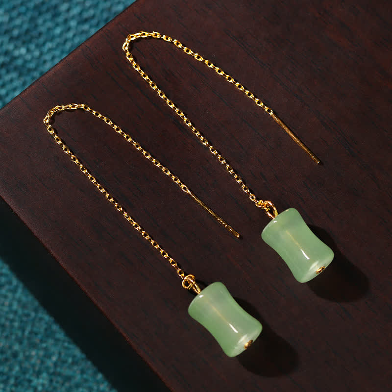 Jade Bamboo Pattern Luck Drop Earrings