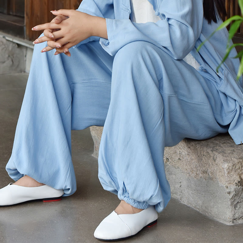 Tactile Breathable Linen Harem Pants for Mindful Meditation and Yoga