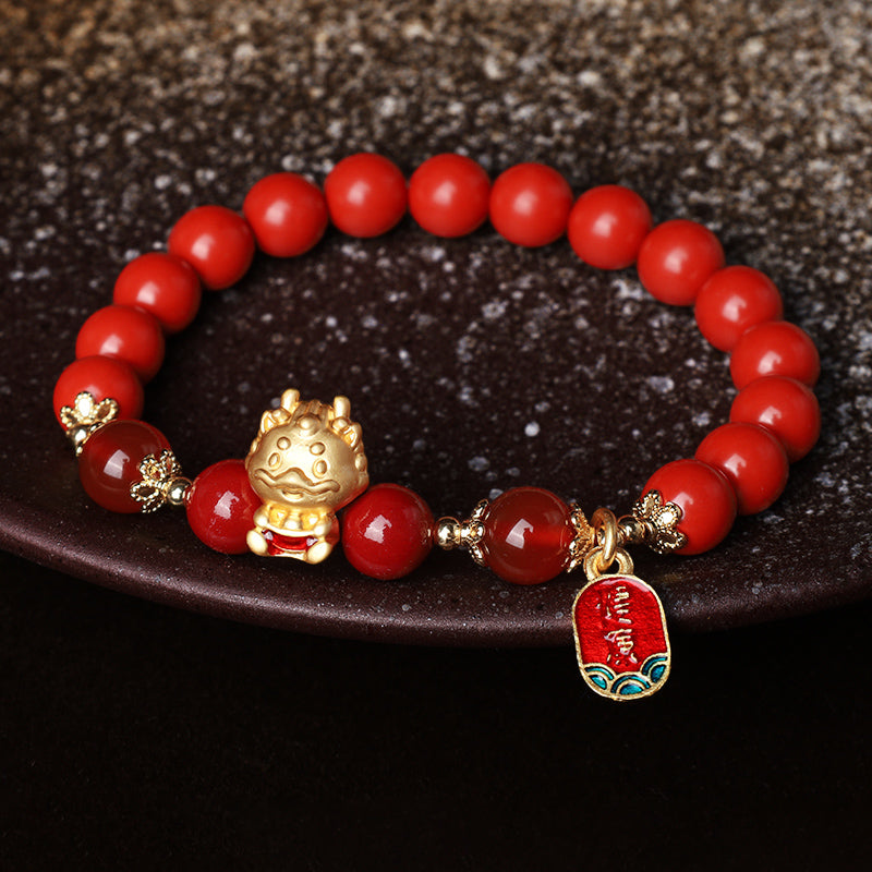 Year of the Dragon Natural Cinnabar Ingot Protection Bracelet