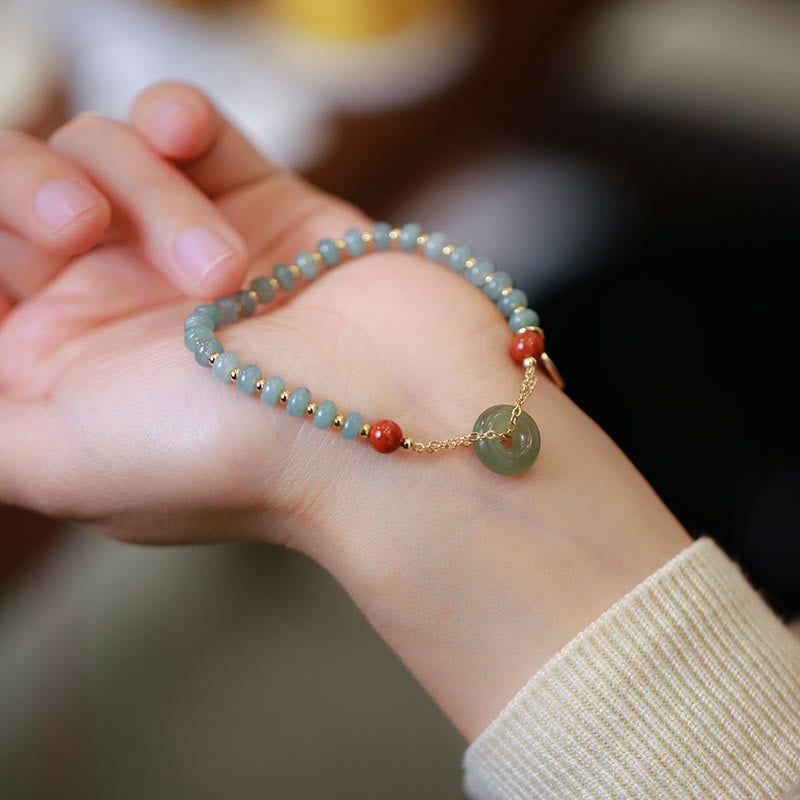Natural Hetian Jade Red Agate Peace Buckle Lucky Fortune Bracelet