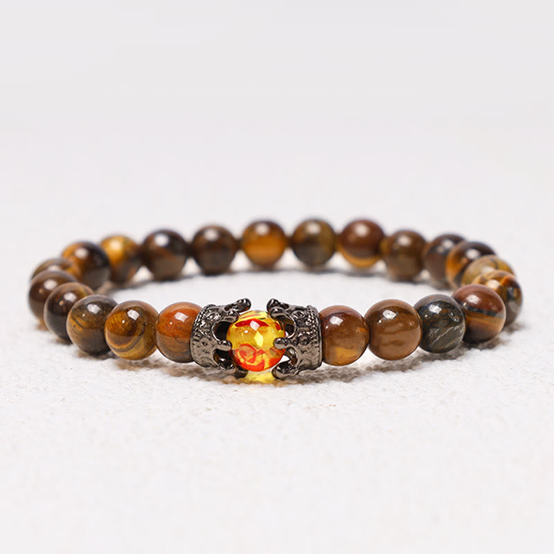 Natural Gemstone Crown Accent Beaded Couple Bracelet Set - Set of 2
