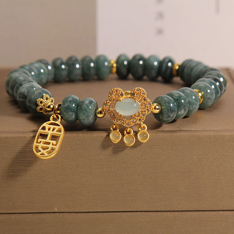 Natural Jade Chinese Lock Charm Peace Luck Abundance Bracelet