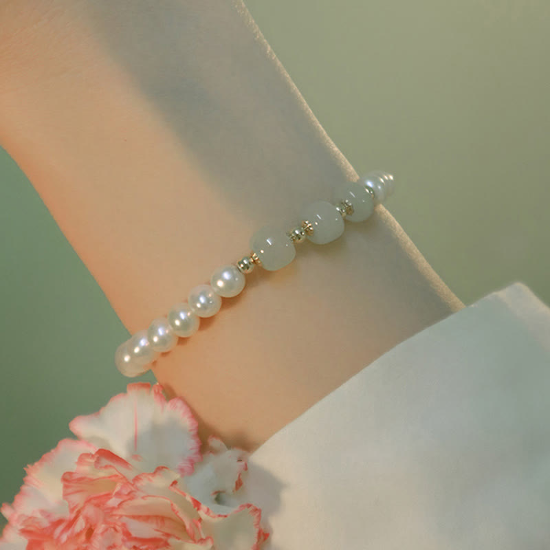 14K Gold Plated Natural Pearl & Hetian Jade Sincerity Bead Chain Bracelet