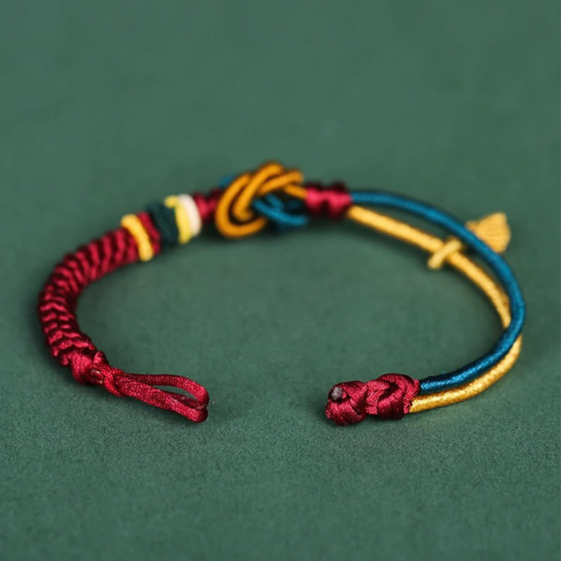 Handmade Tibetan Endless Knot Leaf Charm Cord Bracelet