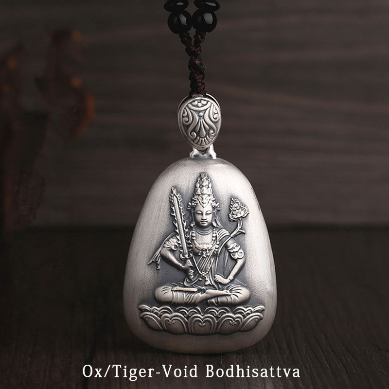 999 Sterling Silver Chinese Zodiac Natal Buddha Heart Sutra Engraved Protection Necklace Pendant