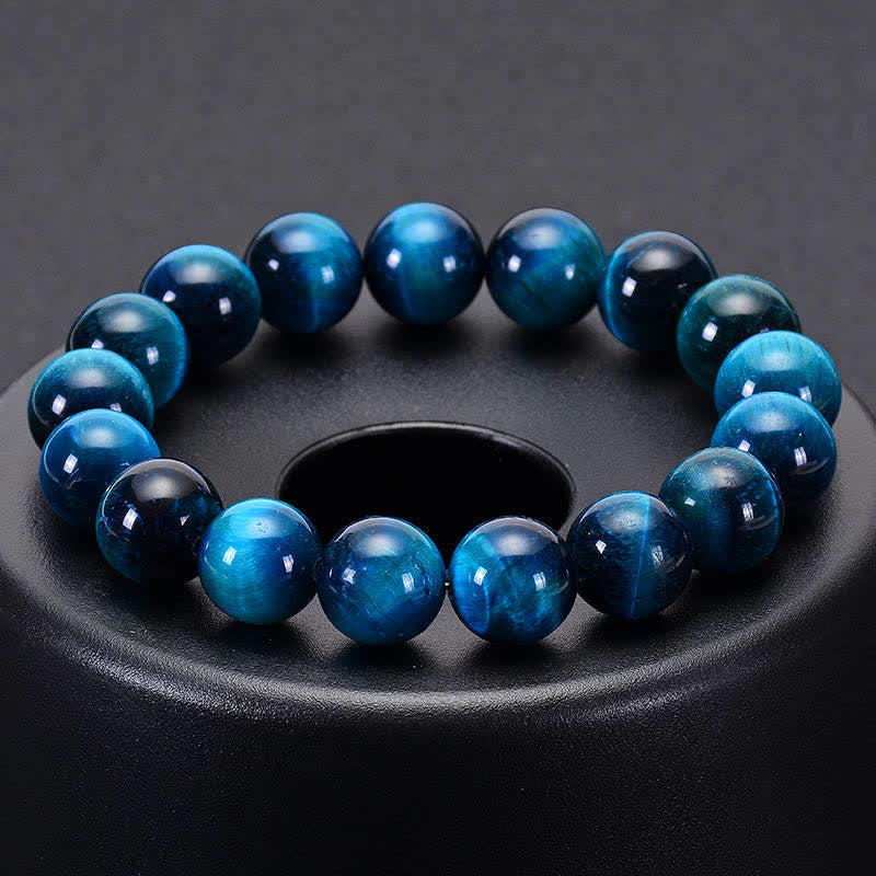 Natural Blue Tiger Eye Round Beaded Bracelet for Grounding and Focus