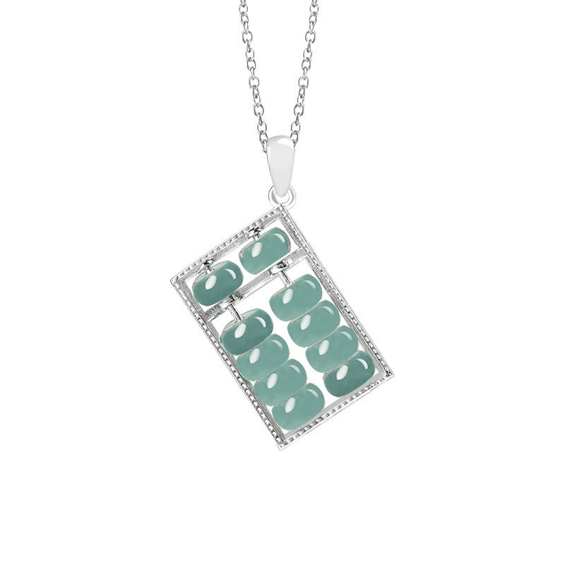 925 Sterling Silver Natural Jade Abacus Pattern Abundance Necklace Pendant
