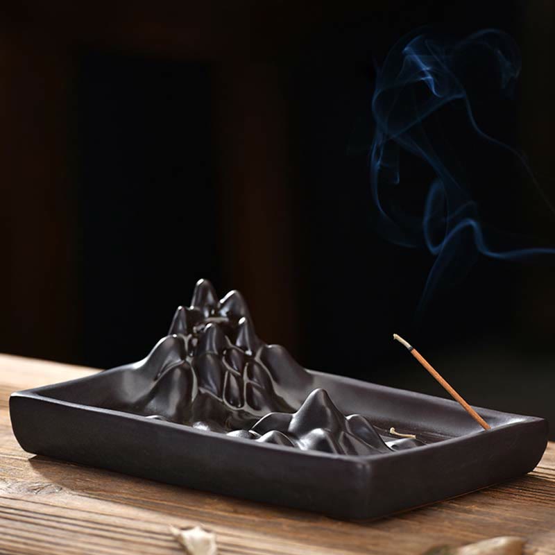 Buddha Mountains Flowing Water Ceramic Backflow Incense Burner