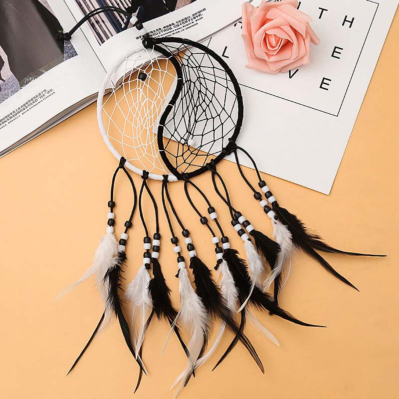 Yin Yang Dream Catcher Circular Net with Feathers Balance Decoration