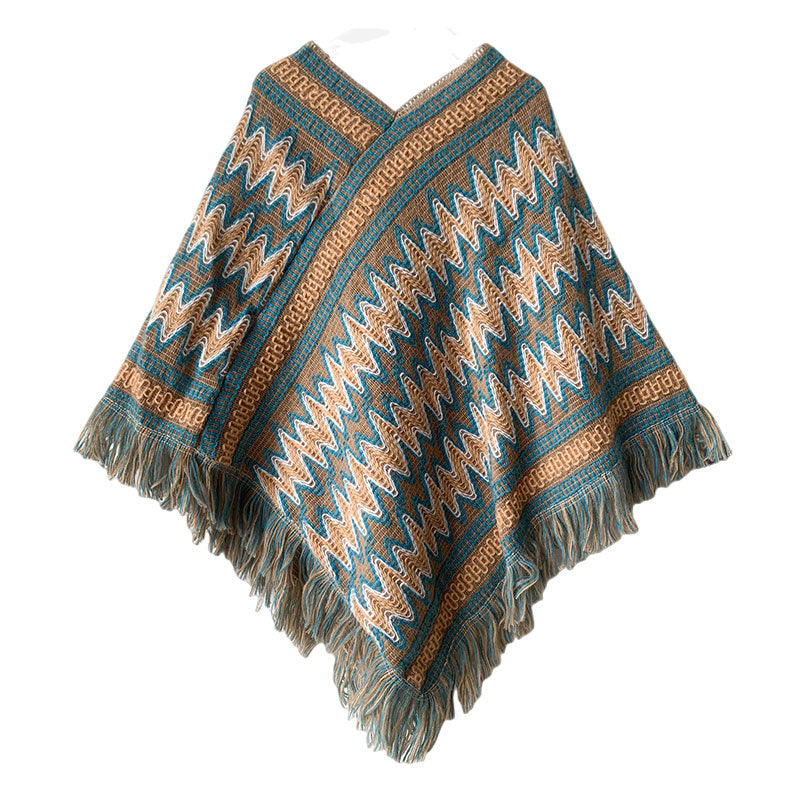 Tibetan Shawl Striped Knitted Tassels Pullover Winter Cozy Travel Scarf Wrap