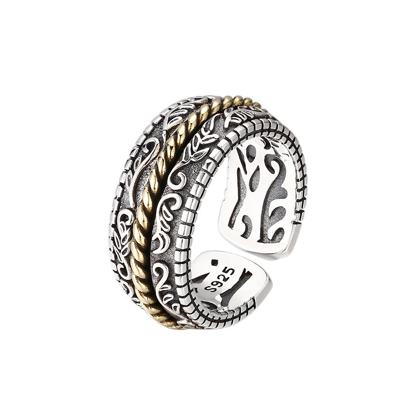 Tang Dynasty 925 Sterling Silver Flower Ring - Peony Lotus Orchid & Auspicious Clouds Adjustable