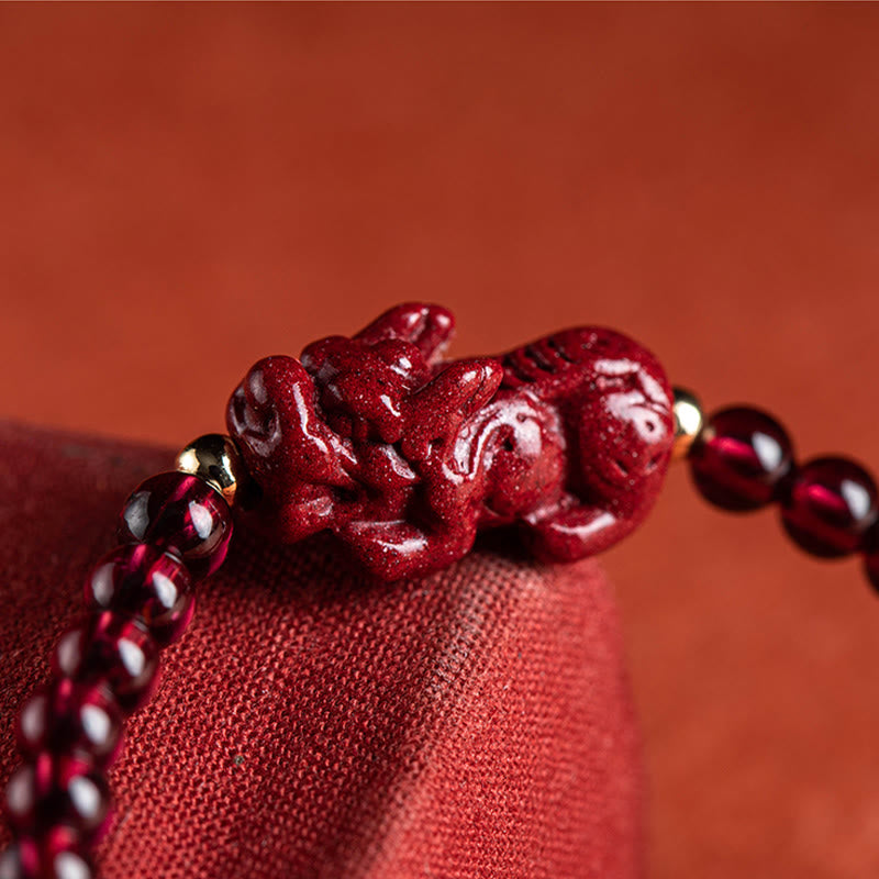 Garnet Cinnabar PiXiu Blessing Calm String Bracelet
