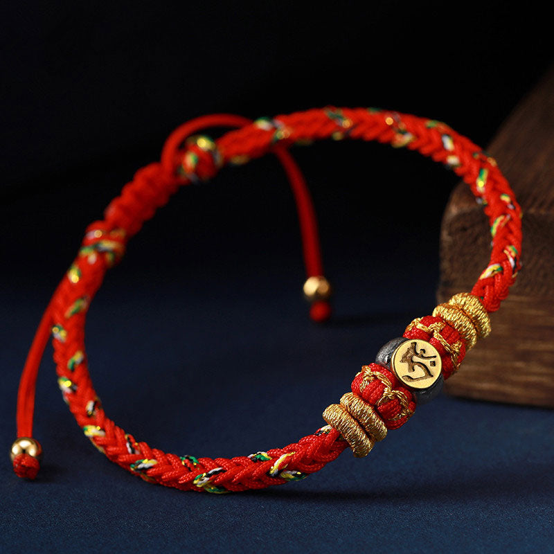 Hand-Braided Red String Sterling Silver Zodiac Guardian Buddha Bracelet
