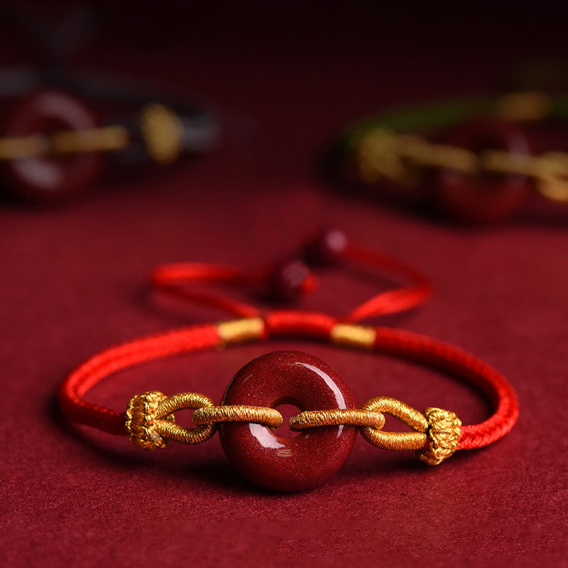 Handmade Cinnabar Ping An Kou Peace Buckle Braided Red String Bracelet