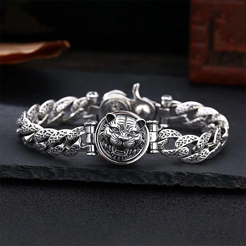 Tiger Tang Dynasty Flower Design Engraved Luck Energy Bracelet