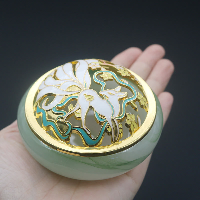 Handcrafted Liuli Crystal Nine-Tailed Fox Meditation Incense Burner