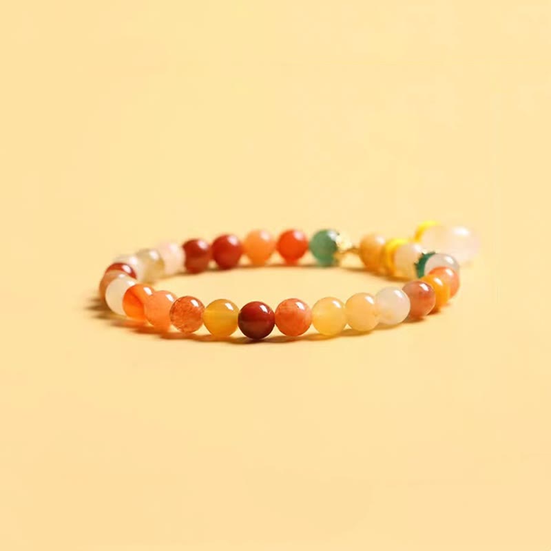 14K Gold Plated Golden Silk Jade and Green Strawberry Quartz Ping An Kou Bracelet