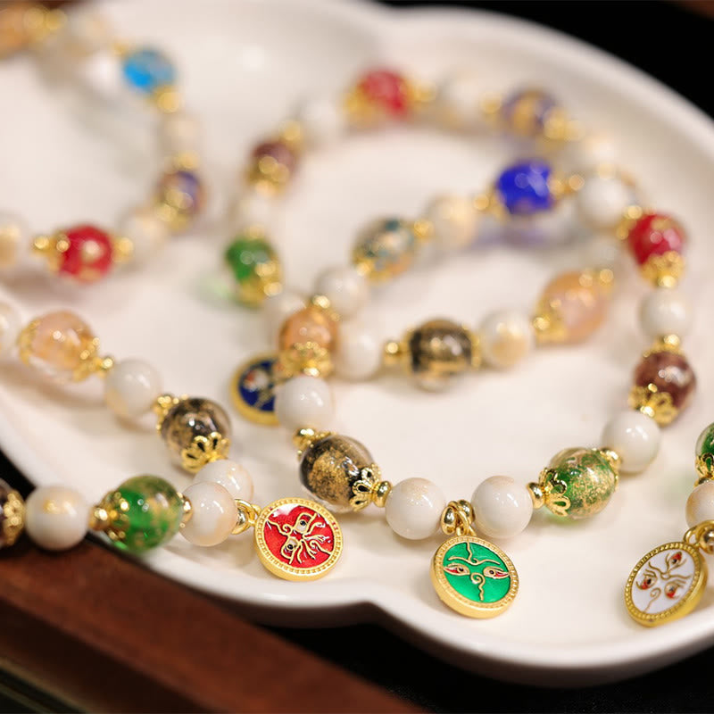 Tibetan Five God Of Wealth Fortune Liuli Glass Bead Incense Ash Porcelain Bead Charm Bracelet