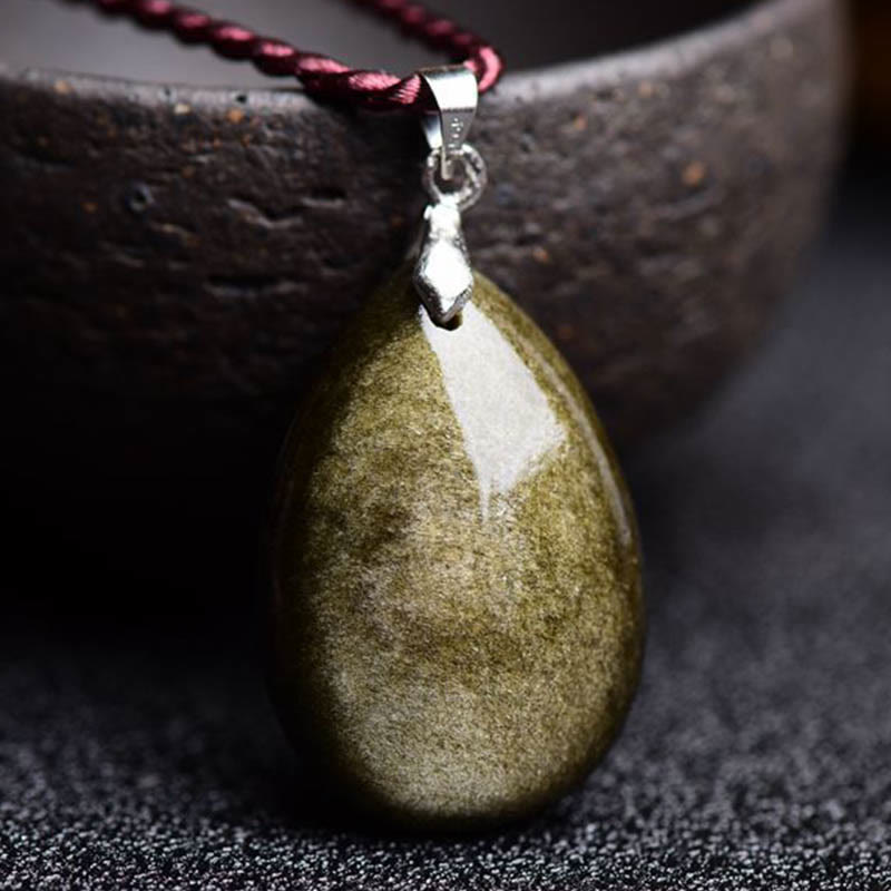 Gold Sheen Obsidian Black Obsidian Rainbow Obsidian Wealth Water Drop Necklace Pendant