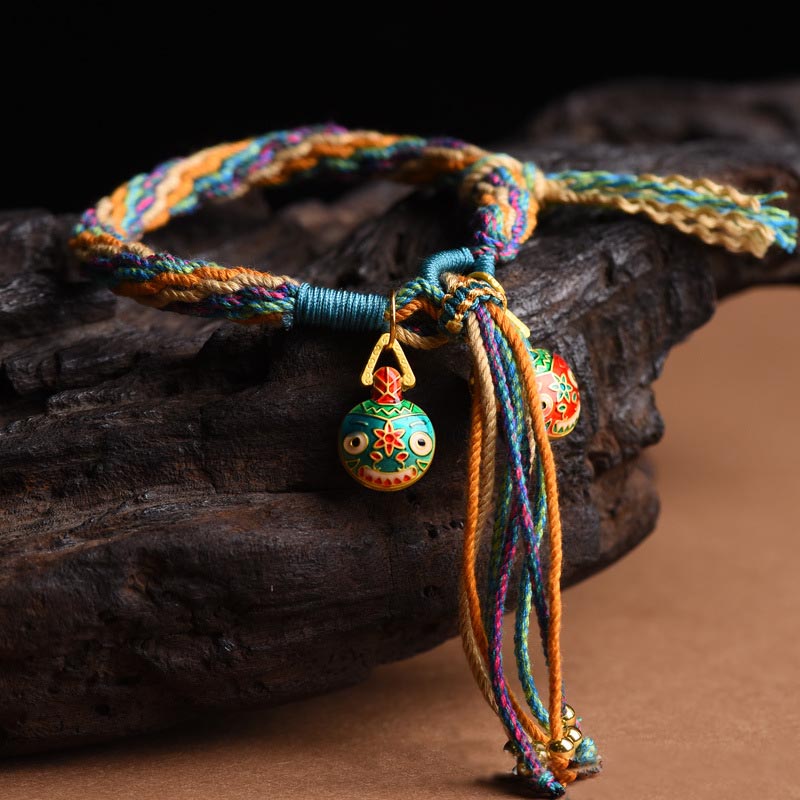 Vibrant Braided Colorful String Pixiu and Endless Knot Symbol Bracelet
