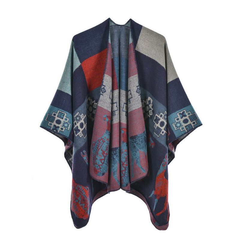 Tibetan Shawl Deer Vase Geometric Shapes Winter Cozy Travel Scarf Wrap