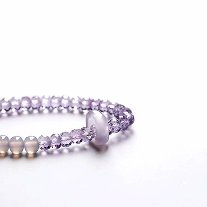 Natural Amethyst and Agate Crystal Beaded Meditation Bracelet
