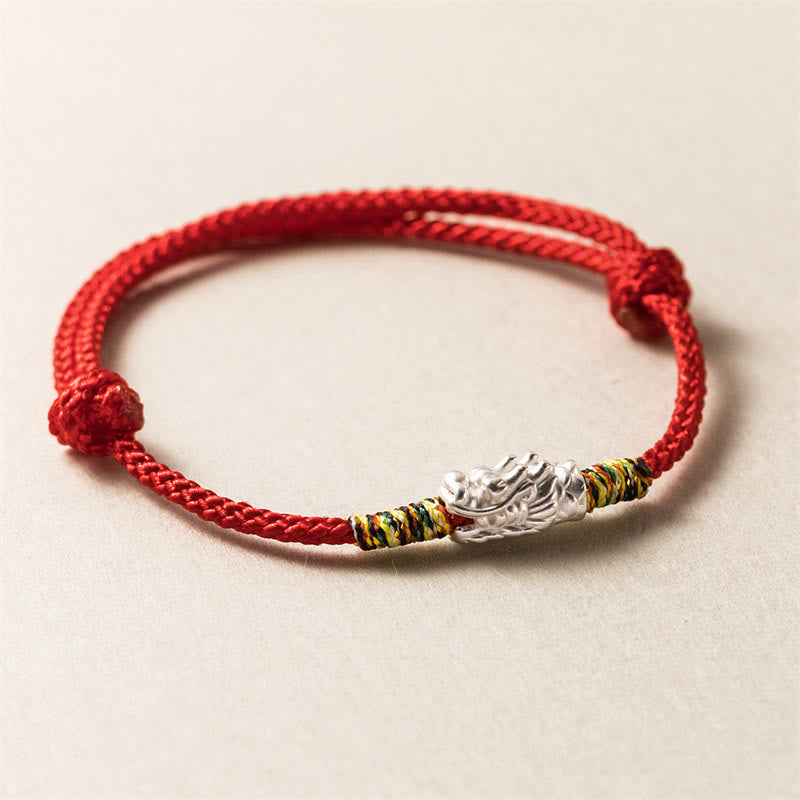 925 Sterling Silver Year of the Dragon Red String Adjustable Bracelet