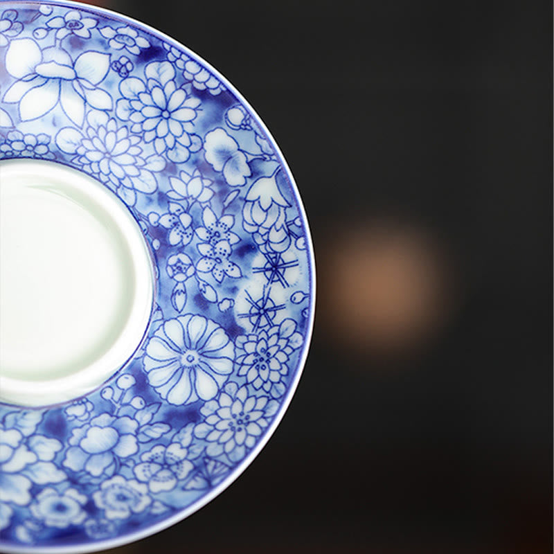 Vintage Blue And White Porcelain Ceramic Gaiwan Sancai Teacup Kung Fu Tea Cup And Saucer With Lid