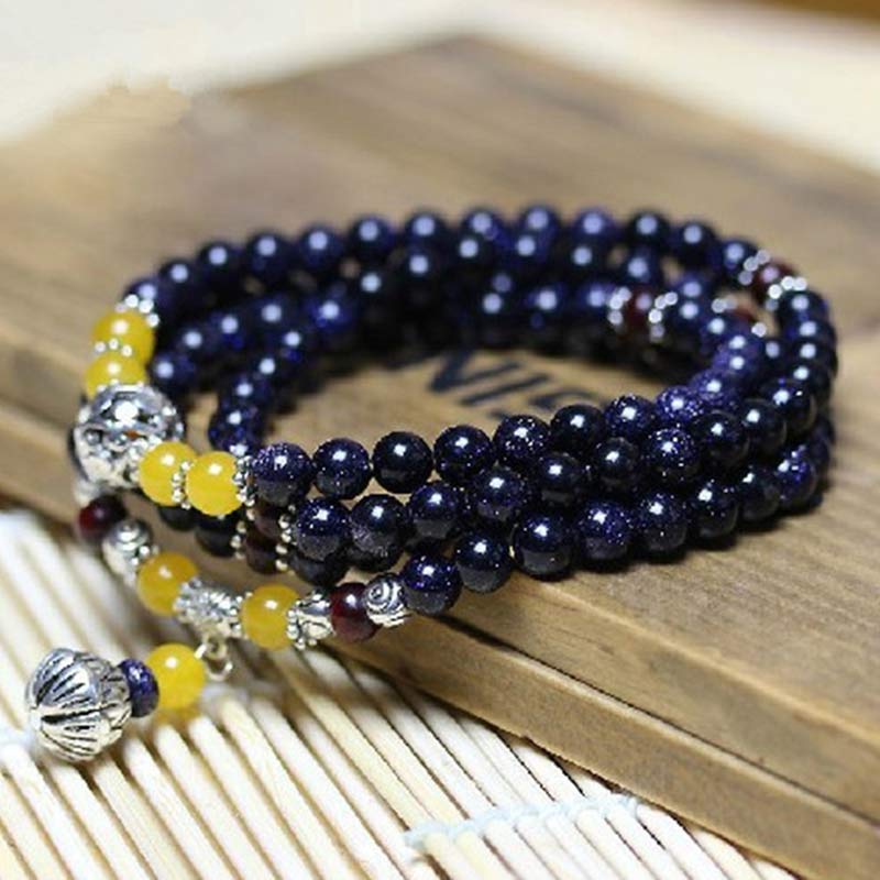 Blue Sandstone Wealth Charm Bracelet Mala