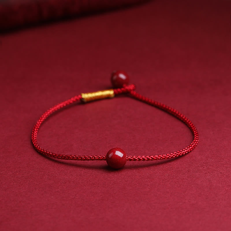 Natural Cinnabar or Red Agate Hand-Woven Red String Bracelet