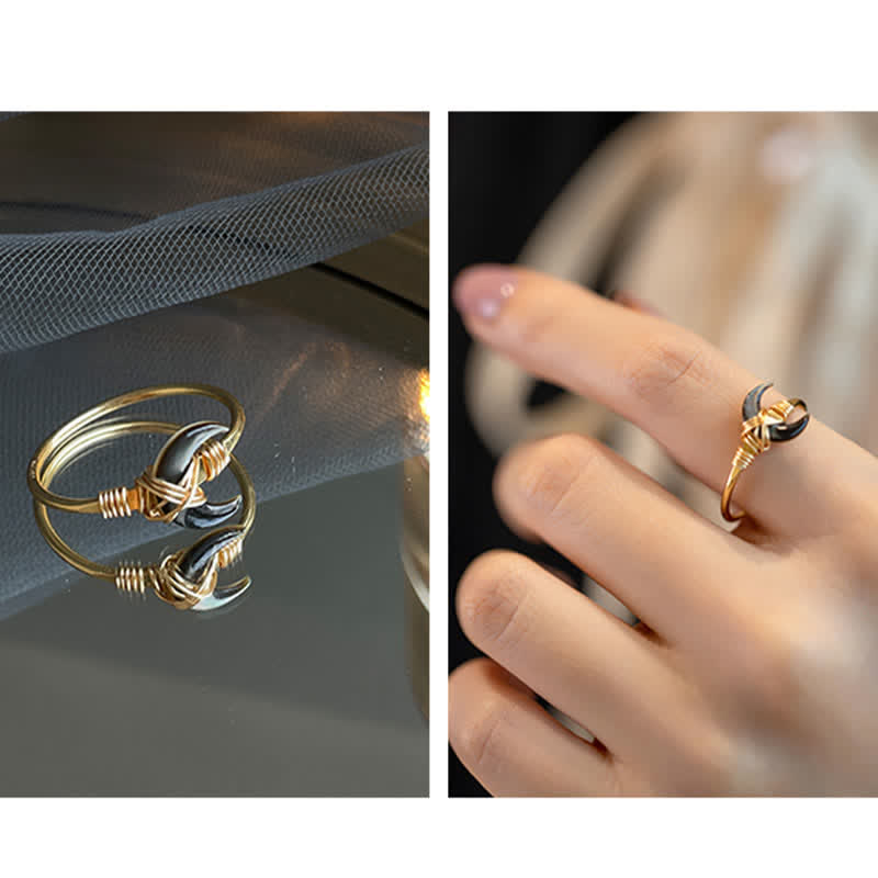 Natural Tridacna Stone Moon 14K Gold Blessing Ring