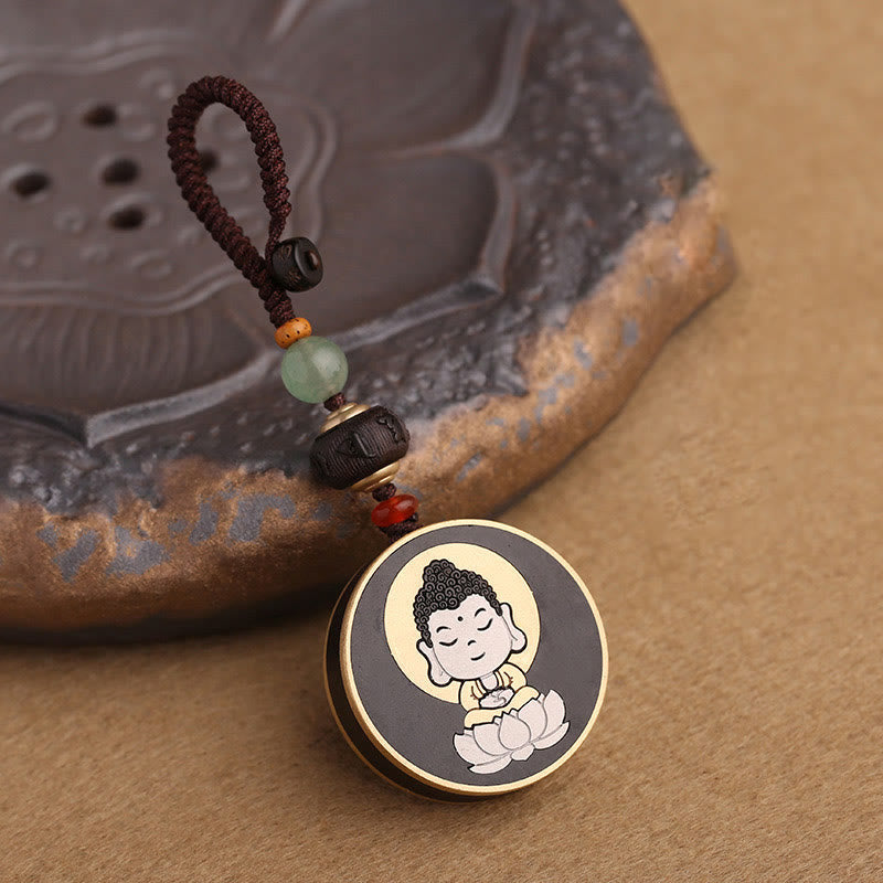 Ebony Wood Rosewood Buddha Avalokitesvara Om Mani Padme Hum Balance Car Key Chain Decoration