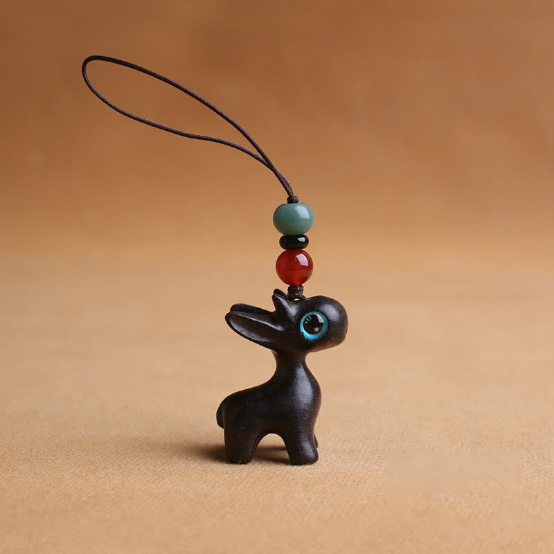 Sandalwood Small Leaf Red Sandalwood Ebony Wood Green Sandalwood Lucky Mini Deer Carved Protection Key Chain Phone Hanging Decoration