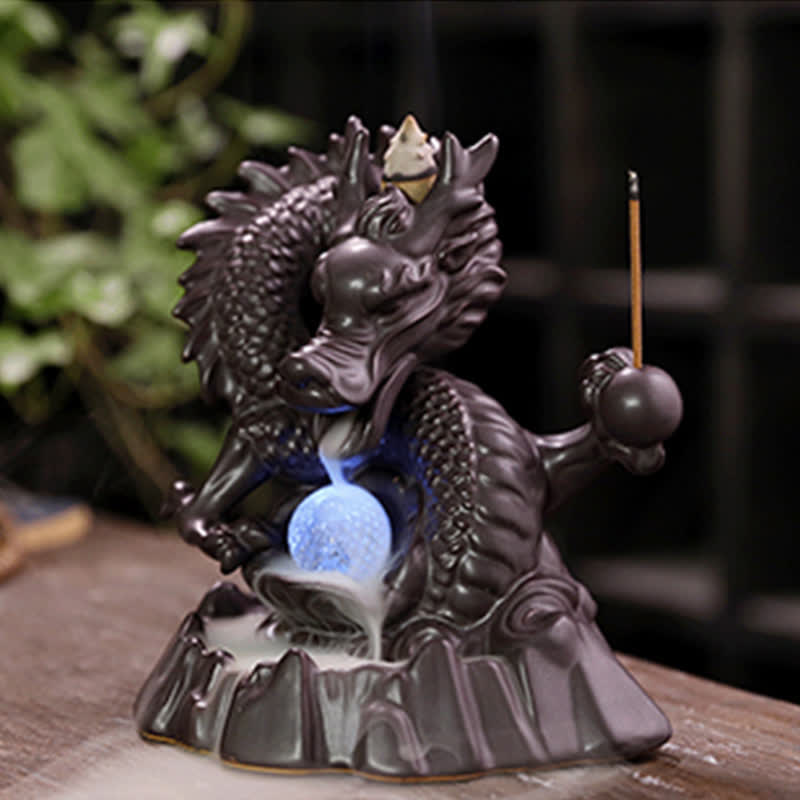 Ceramic Dragon Backflow Incense Burner Smoke Fountain with LED Option