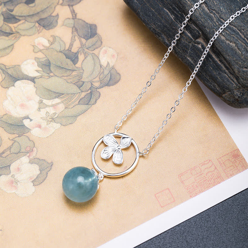 925 Sterling Silver Natural Aquamarine Leaf Flower Peace Earrings Necklace