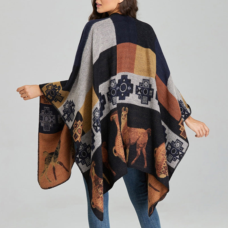 Tibetan Shawl Deer Vase Geometric Shapes Winter Cozy Travel Scarf Wrap