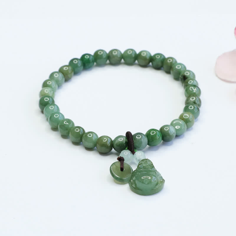 Laughing Buddha Cyan Jade Healing Bracelet
