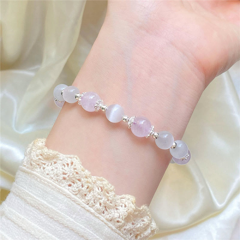 925 Sterling Silver Natural Amethyst Cat's Eye Spiritual Awareness Star Bracelet