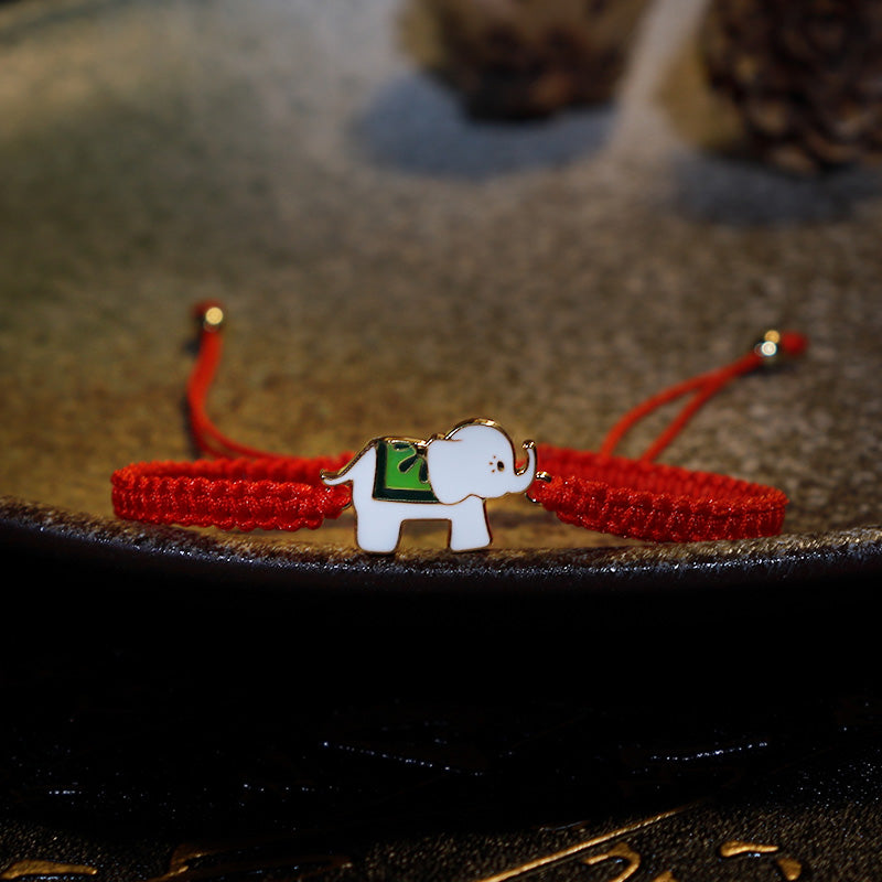Handmade Gold Plated 925 Sterling Silver Elephant Red String Adjustable Bracelet