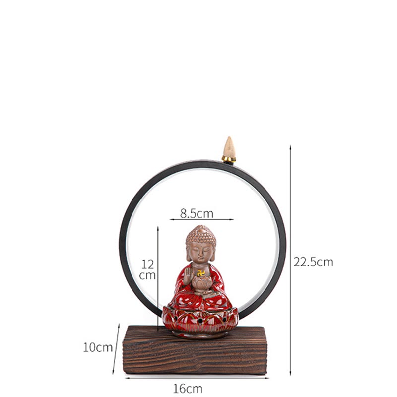 Handcrafted Ceramic Buddha Lotus Backflow Smoke Fountain Incense Burner with Light for Meditation & Yoga