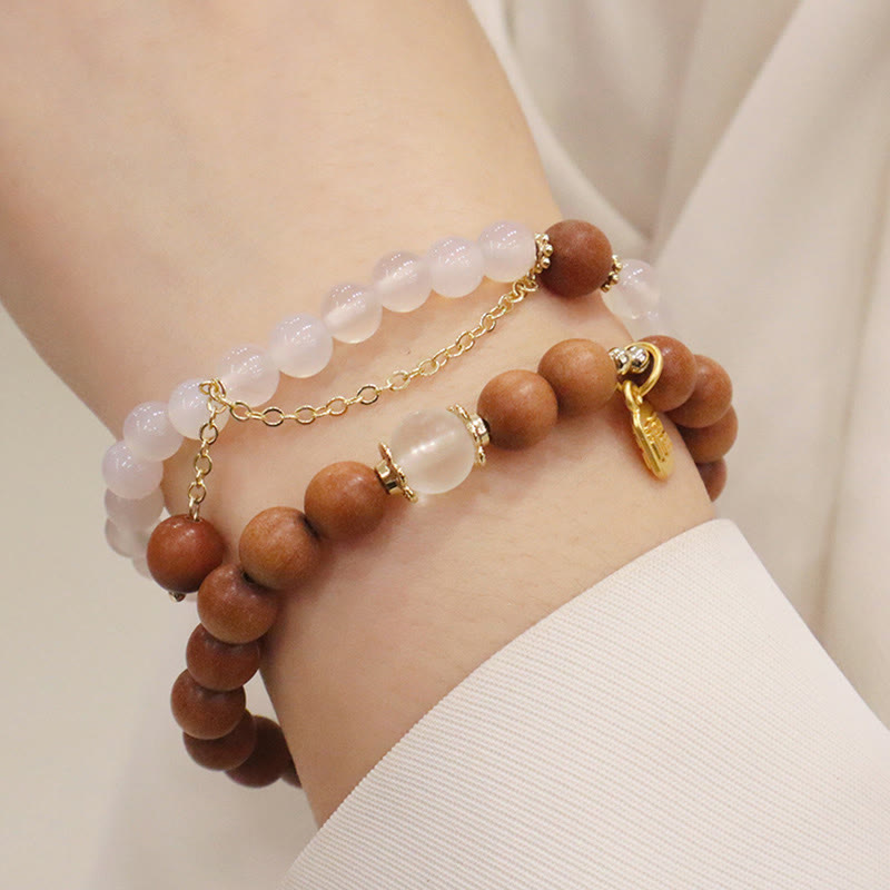 Sandalwood Cat's Eye Fu Character Charm Protection Bracelet