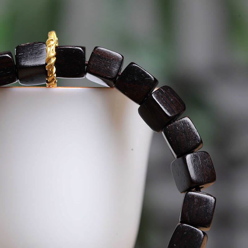 Tibetan Square Ebony Wood and Copper Minimalist Meditation Bracelet