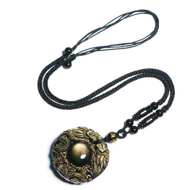 Natural Gold Sheen Obsidian Rainbow Obsidian Dragon Strength Necklace Pendant (Extra 35% Off | USE CODE: FS35)