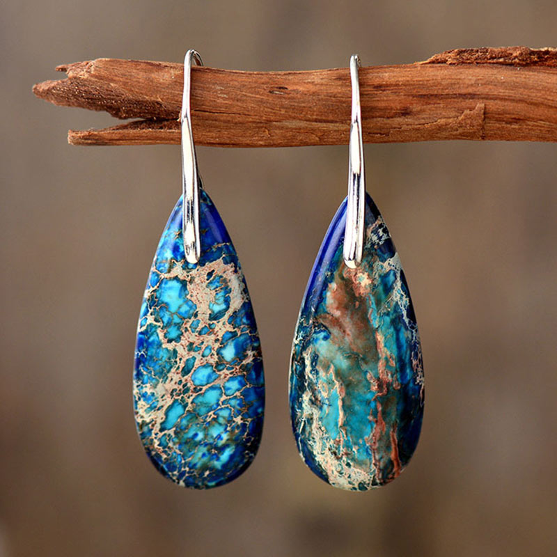 Natural Imperial Jasper Emperor Stone Crystal Drop Earrings